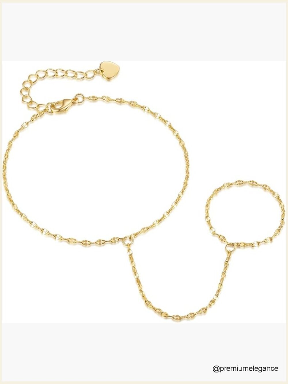 14K Gold Hand Chain Bracelet with Ring Unique Design